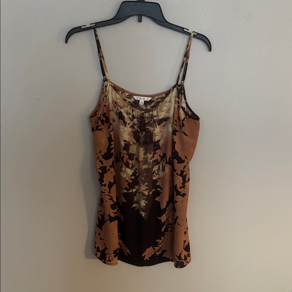 CAbi Brown and Tan Floral Camisole with adjustable straps size large